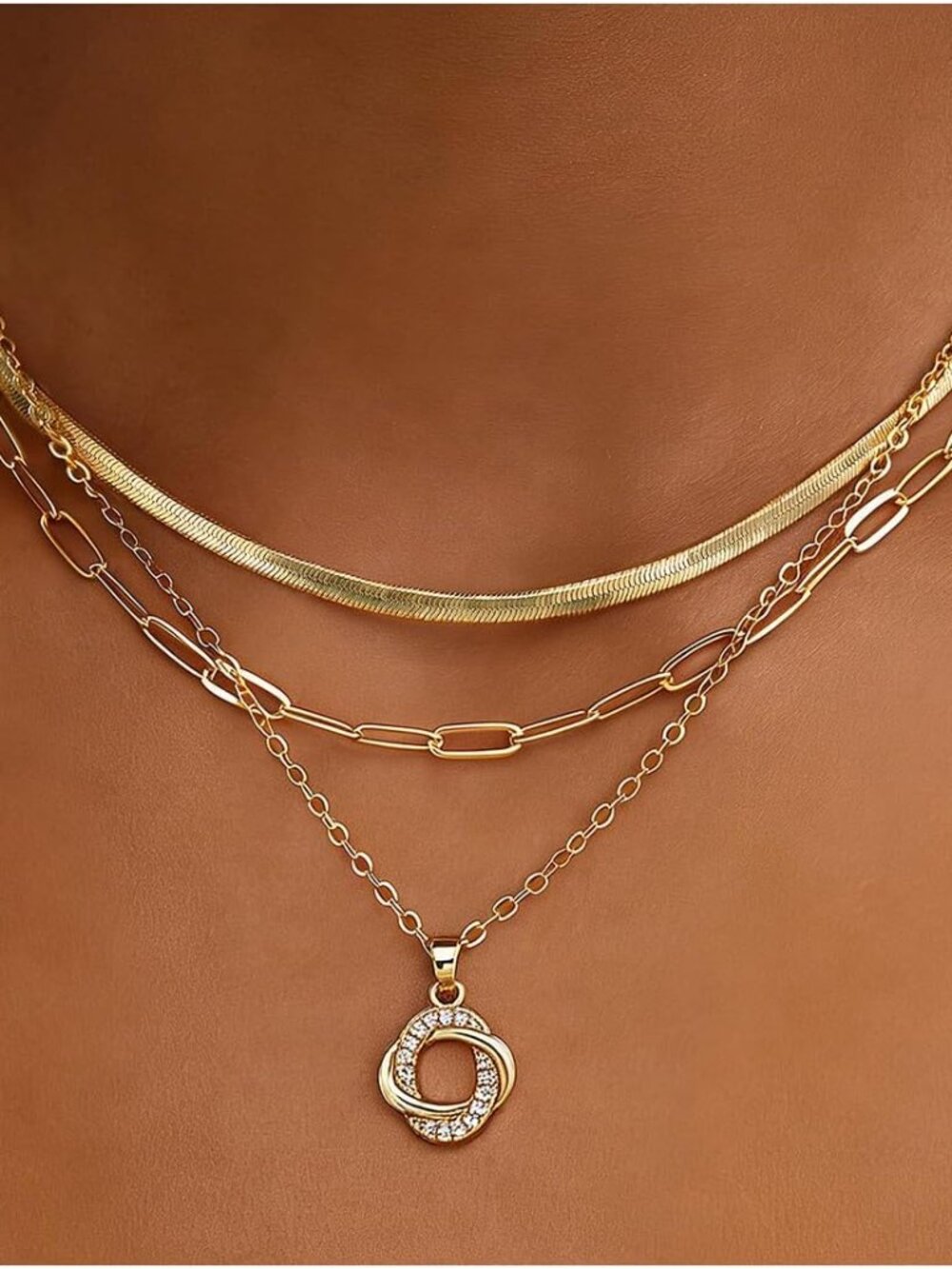 Layered Gold Necklaces for Women, 14K Gold Plated Cubic Zirconia Snake Choker Ne
